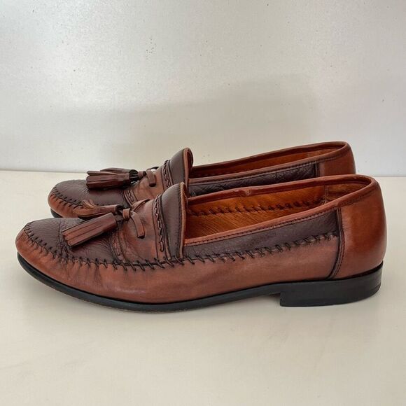 Brass Boot Tassel Leather Loafer Mens 8 W 2-Tone Brown Shoes Moccasins Moc Spain main image 13